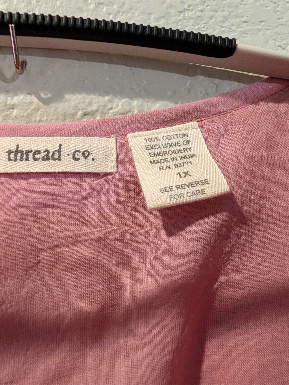 Indigo Thread Co Pink Embroidered Boho Tunic Top 1X Cotton Side Tie - Picture 11 of 12